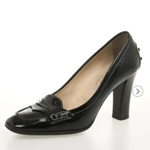 Tod's Black Patent Leather 'Jodie' Penny Loafer Pumps 8